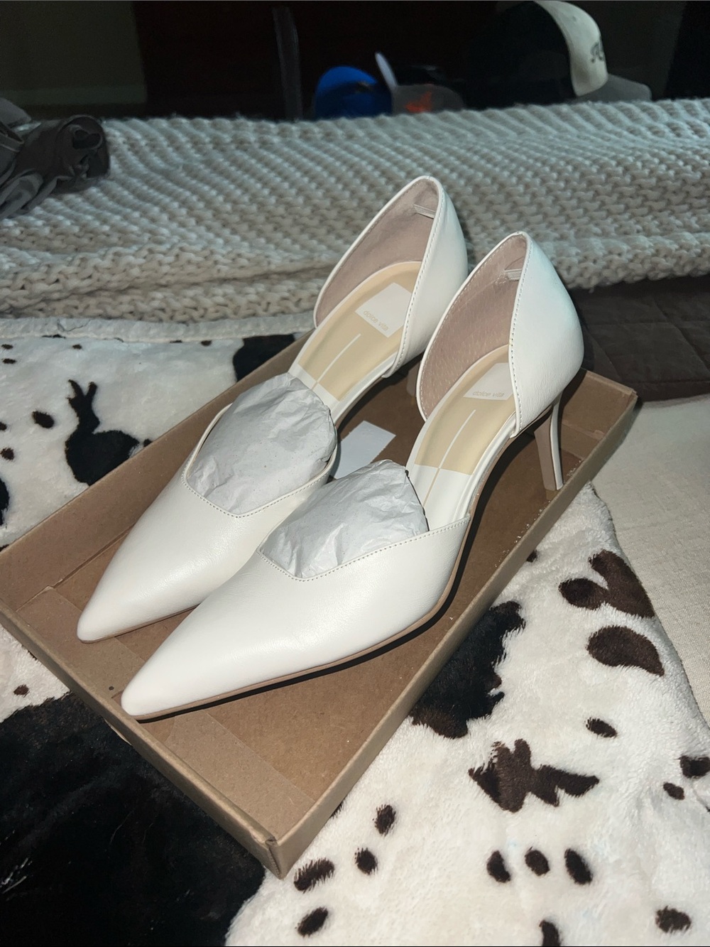 White Pointed-Toe D'Orsay Kitten Heels - Women's